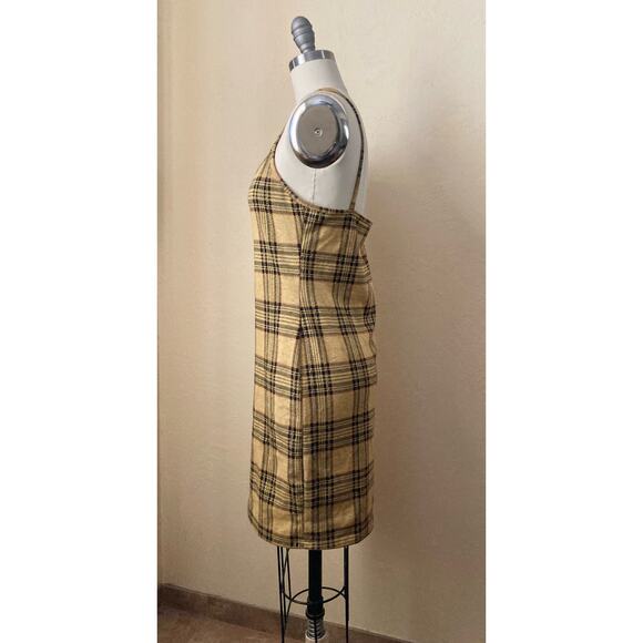 Popular 21 Women's Mini Dress Size L JR Yellow Plaid Y2K Style Clueless - Picture 4 of 7